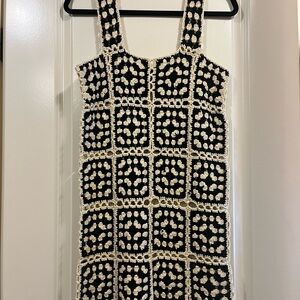 Vici Black and Cream Crochet Mini Dress